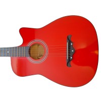 Chitara clasica din lemn, Red Raven, 95 cm, model Cutaway, rosie, corzi otel, pana inclusa