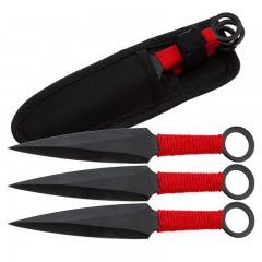 Set trei cutite de aruncat  , Ninja Way, otel inoxidabil, negru, 17 cm, teaca inclusa