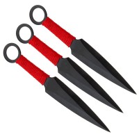 Set trei cutite de aruncat  , Ninja Way, otel inoxidabil, negru, 17 cm, teaca inclusa