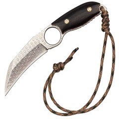 Cutit de vanatoare   Apache Saviour, negru, 18 cm, otel damasc, teaca piele