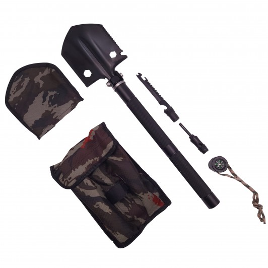 Lopata multifunctionala , Camper Society, 8 in 1, otel inoxidabil, 47 cm, negru