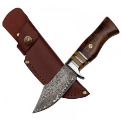 Cutit de vanatoare   Oriental Cutting, otel damasc, 20.5 cm, maro, teaca piele