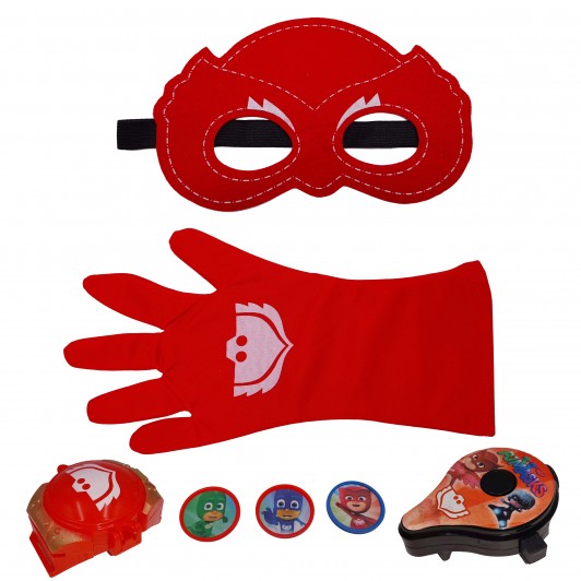 Set manusa si accesorii Eroi in Pijamale  , Bufnita Misterioasa, marime universala, rosu