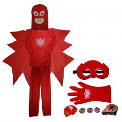 Set costum Eroi in Pijamale si accesorii , Bufnita Amaya, marimea M, 5-7 ani, rosu