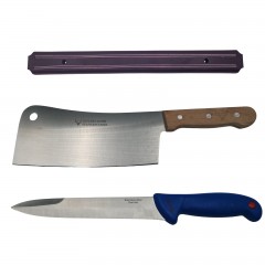 Set macelarie, satar, cutit si suport magnetic, otel inxodabil, multicolor Set macelarie, satar, cutit si suport magnetic, otel inxodabil, multicolor