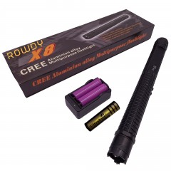 Baston electrosoc si lanterna , Rowdy X8, metalic, 35 cm, negru, acumulator inclus