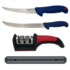 Set de macelarie , filetat, cutitul bucatarului, ascutitoare si suport magnetic, otel in