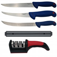 Set de macelarie , cutit bucatarie, filetat, suport magnetic si ascutitoare, otel inoxid