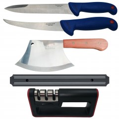Set macelarie  , satar, injunghiat, filetat, ascutitoare si suport magnetic, otel inoxida