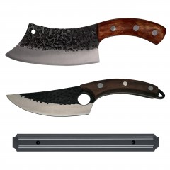 Set pentru macelarie  , doua cutite bucatar si suport magnetic, otel inoxidabil