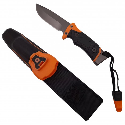 Cutit de vanatoare   Survival Blade, 20.5 cm, otel inoxidabil, portocaliu, husa inclusa
