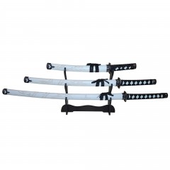 Set sabii katane decorative panoplie, Ninja Warrior, alb, metal, 83 cm, teaca inclusa Set sabii katane decorative panoplie, Ninja Warrior, alb, metal, 83 cm, teaca inclusa
