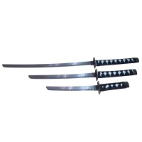Set 3 sabii decorative, Katane, panoplie, Ninja Warrior, metal, 83 cm, teaca inclusa