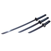 Set 3 sabii decorative, Katane, panoplie, Ninja Warrior, metal, 83 cm, teaca inclusa