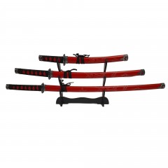 Set sabii katane decorative panoplie, Ninja Warrior, rosu, metal, 83 cm, teaca inclusa Set sabii katane decorative panoplie, Ninja Warrior, rosu, metal, 83 cm, teaca inclusa