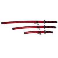 Set sabii katane decorative panoplie, Ninja Warrior, rosu, metal, 83 cm, teaca inclusa Set sabii katane decorative panoplie, Ninja Warrior, rosu, metal, 83 cm, teaca inclusa