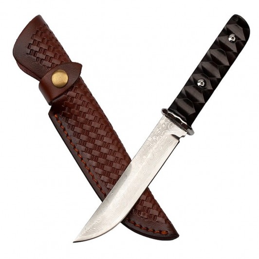 Cutit de vanatoare Hell Raiser, maro, 23.5 cm, otel damasc, teaca piele Cutit de vanatoare Hell Raiser, maro, 23.5 cm, otel damasc, teaca piele