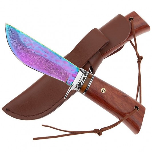 Cutit de vanatoare Rose Accuracy, otel damasc, 22 cm, lemn trandafir, multicolor, husa Cutit de vanatoare Rose Accuracy, otel damasc, 22 cm, lemn trandafir, multicolor, husa