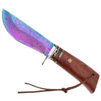 Cutit de vanatoare   Rose Accuracy, otel damasc, 22 cm, lemn trandafir, multicolor, husa