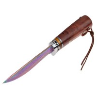 Cutit de vanatoare   Rose Accuracy, otel damasc, 22 cm, lemn trandafir, multicolor, husa