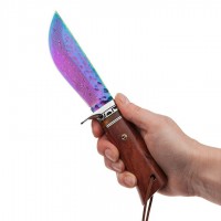Cutit de vanatoare   Rose Accuracy, otel damasc, 22 cm, lemn trandafir, multicolor, husa