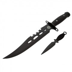 Cutit de vanatoare   Goldur Blade, 36 cm, negru, husa piele, cutit aruncat inclus