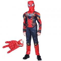 Set costum Iron Spiderman , New Era, rosu, marimea 3-5 ani, manusa cu discuri inclusa