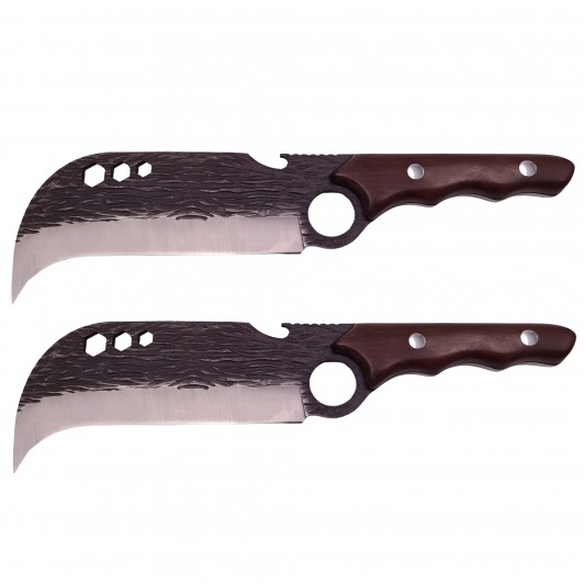 Set doua cutite macelarie , lucrate manual, Claw of Osaka, 27.5 cm, maro, teaca piele