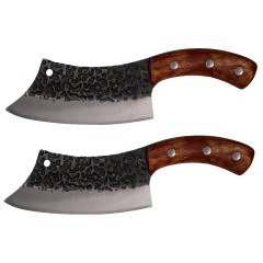 Set doua cutite macelarie , lucrate manual, Destiny Cooking, 26 cm, maner lemn, husa pie