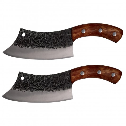 Set doua cutite macelarie , lucrate manual, Destiny Cooking, 26 cm, maner lemn, husa pie
