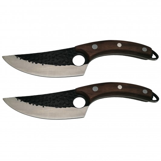 Set doua cutite macelarie , lucrate manual, Cool Cook, 27.5 cm, maro, teaca inclusa