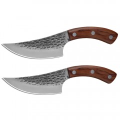 Set doua cutite macelarie , lucrate manual, 24.5 cm, maro, teaca piele inclusa