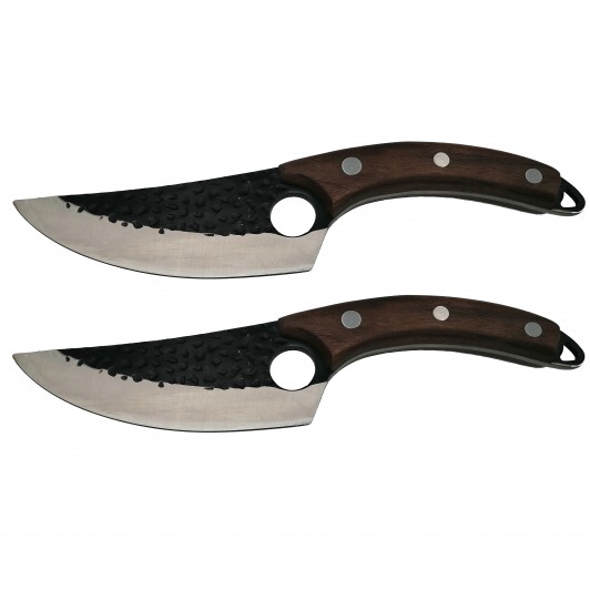 Set doua cutite macelarie  , lucrate manual, Fine Cook, 27.5 cm, maro, teaca piele inclus