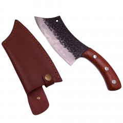 Cutit de macelarie  , lucrat manual, Destiny Cooking, 25.5 cm, maner lemn, husa piele