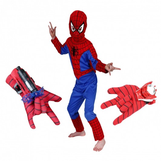 Set costum Spiderman, manusa cu ventuze si manusa cu discuri