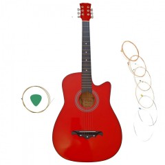 Chitara clasica din lemn, Red Raven, 95 cm, model Cutaway, rosie, corzi otel, pana inclusa