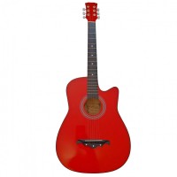 Chitara clasica din lemn, Red Raven, 95 cm, model Cutaway, rosie, pana inclusa