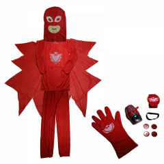 Costum Eroi in Pijamale, PJ Masks, pentru copii, Bufnita Amaya, rosu si manusa cu lansator