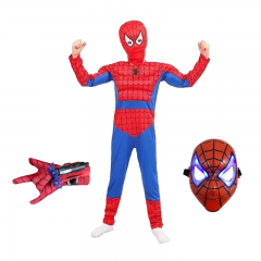 Set costum Ultimate Spiderman pentru copii, 100% poliester, manusa ventuze si masca LED