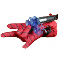 Set costum Ultimate Spiderman  pentru copii, 100% poliester, manusa ventuze, discuri si masca LED