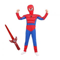 Set costum Ultimate Spiderman pentru copii, 100% poliester si sabie cu lumini