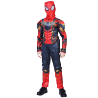 Set costum Iron Spiderman, New Era, rosu, manusa cu ventuze, discuri si masca LED