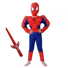 Set costum clasic Spiderman cu muschi, rosu si sabie cu lumini