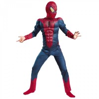 Set costum Avenge Spiderman cu muschi pentru 5-7 ani, rosu si masca plastic