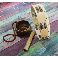 Tamburina dubla Oriental Mix, lemn, panza, 20x5.5 cm, bej