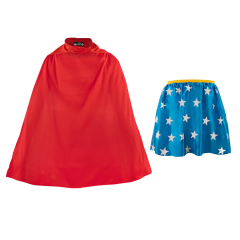 Costum Wonder Woman pentru copii, Themyscira Princess, fusta si pelerina, poliester, 7-10 ani
