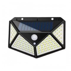 Lampa solare de perete Bright Night, 100 LEDuri, senzor de miscare, plastic, negru