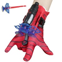 Set costum Spiderman, doua lansatoare si masca plastic LED, rosu