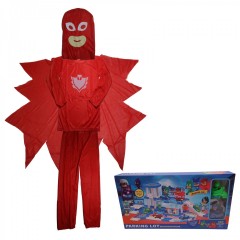 Costum pentru copii Red Owl, rosu, jucarie inclusa