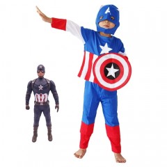 Costum Captain America pentru copii, First Avenger, poliester, albastru, figurina inclusa
